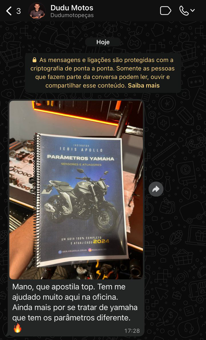 Print do WhatsApp: Dudu Motos, com o manual na oficina